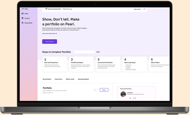 Pearl portfolio builder on a laptop