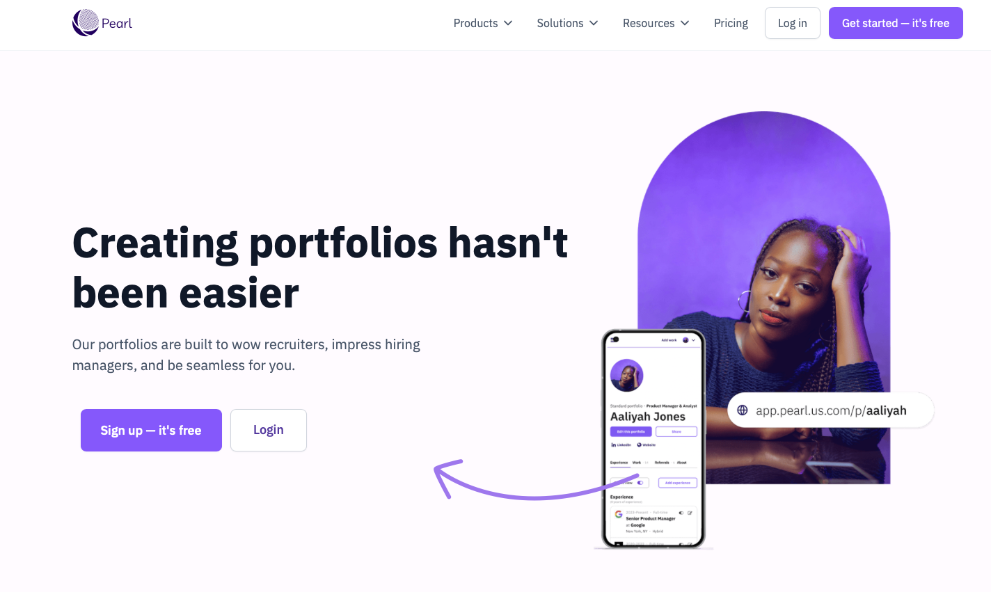 Pearl's live site: Creating portfolios hasn't been easier