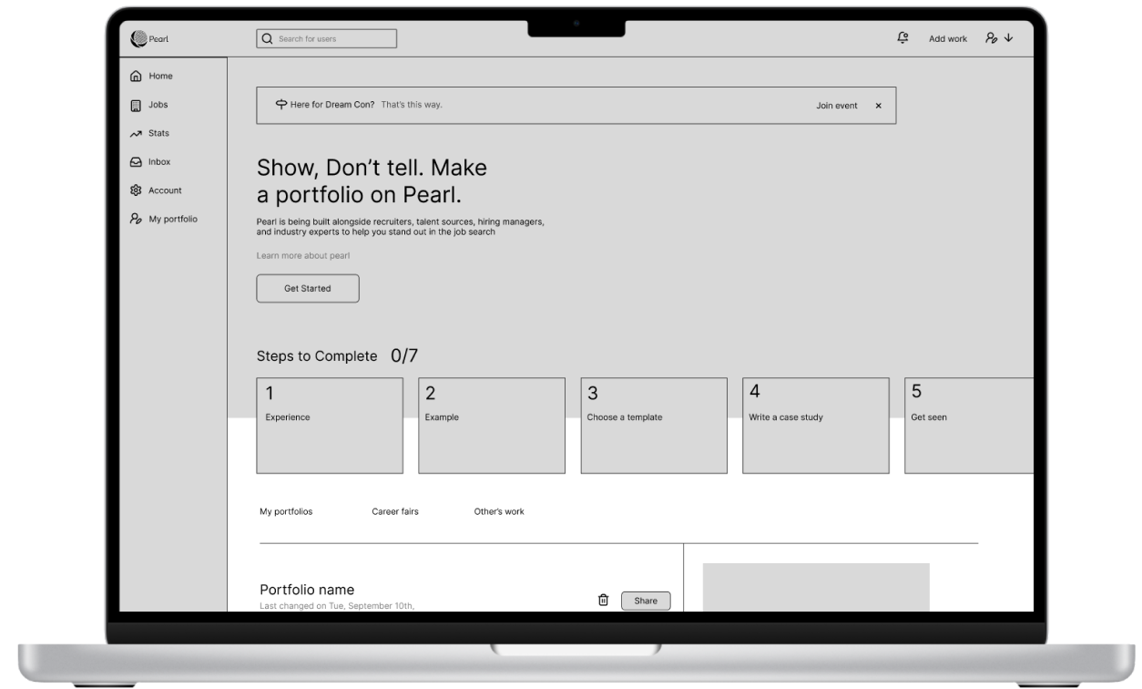 Wireframe of the redesigned home screen