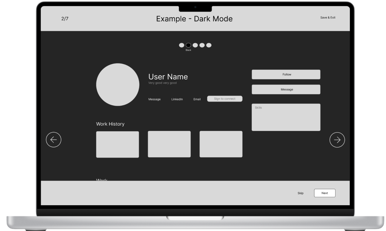 Example portfolio, dark mode